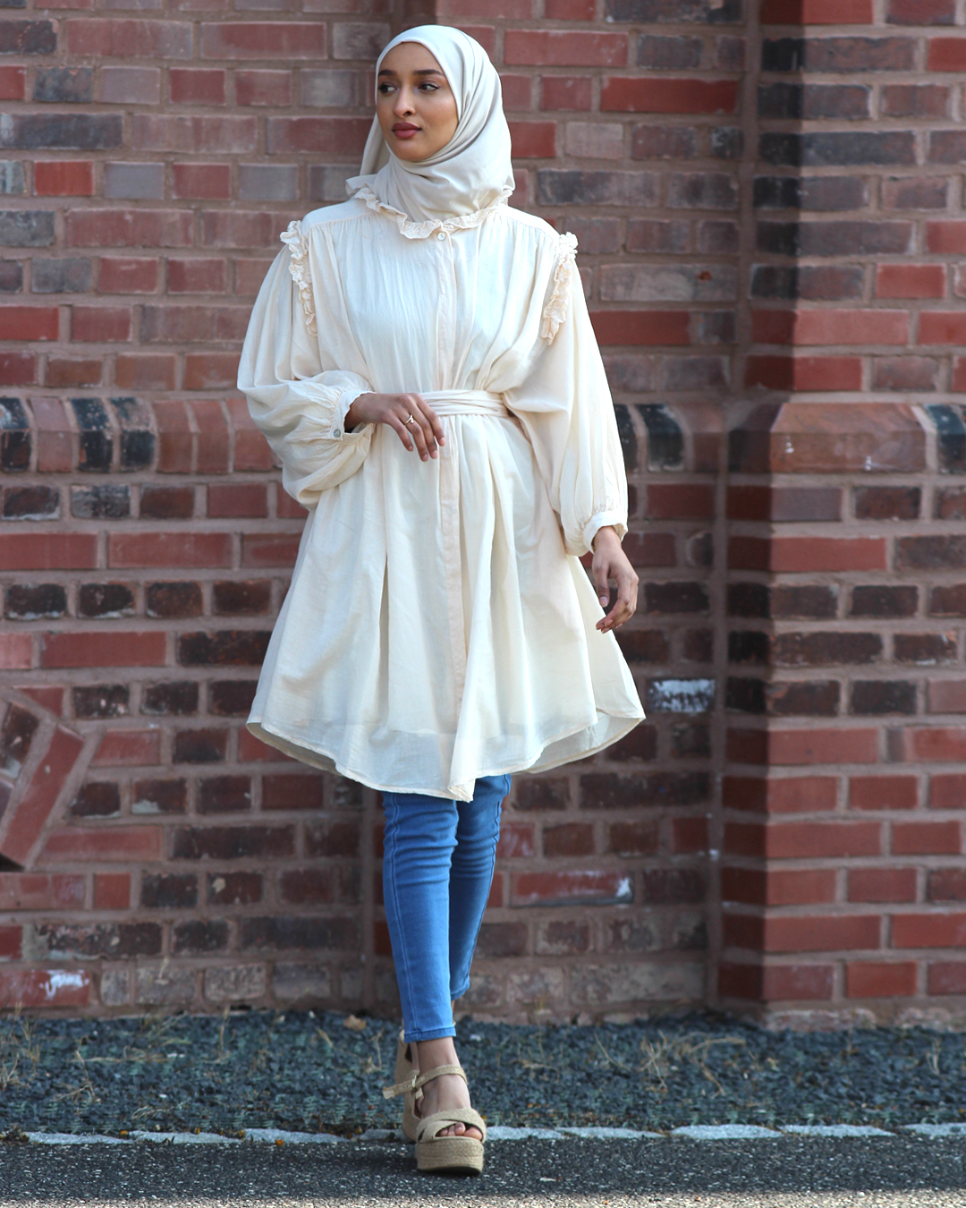 Cotton tunic with ruffles