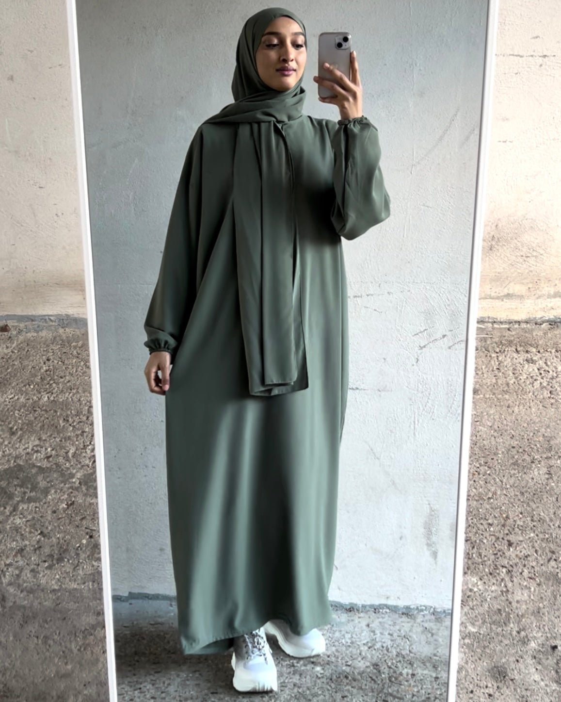 Abaya with sewn -on headscarf