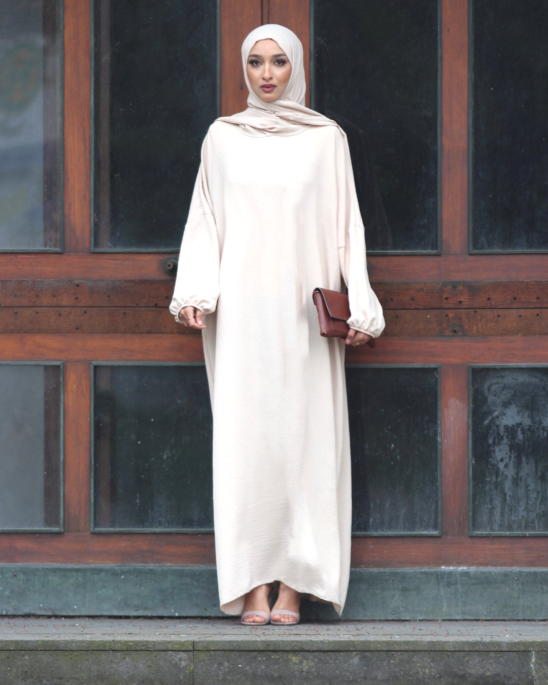 Abaya with sewn -on headscarf