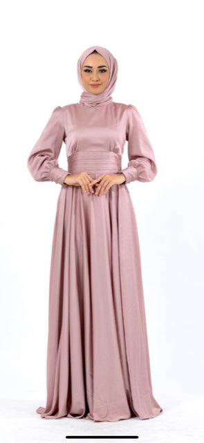 Satin dress with a gathered top