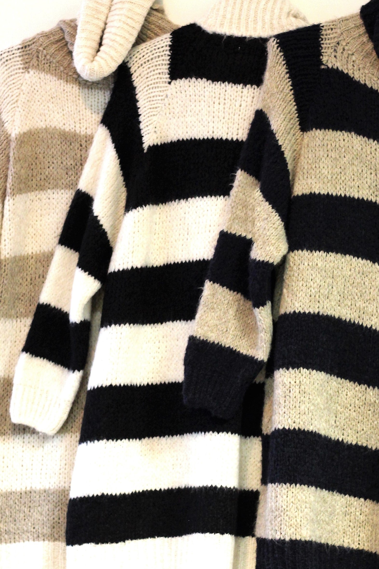 Boucle turtleneck sweater with stripes